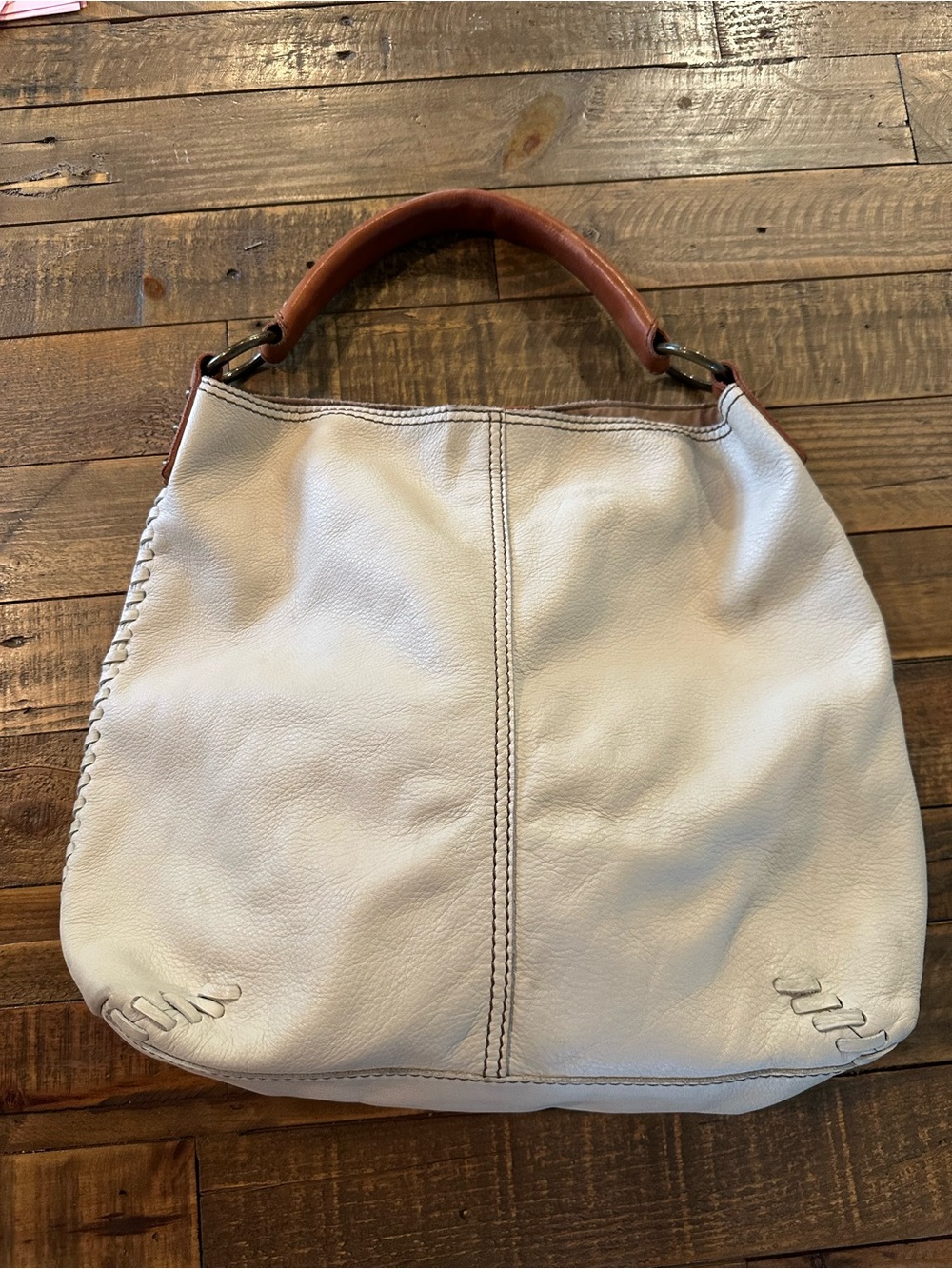Lucky Brand Cream Pebbled Leather Hobo Bag